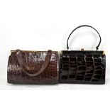 WILKINSONS OF NORWICH; a brown alligator skin vintage handbag with gold-tone hardware, 28 x 20 x