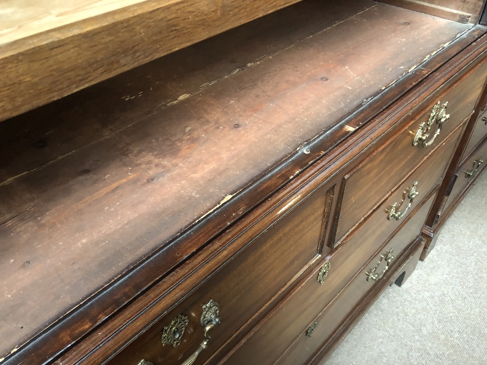 A George III mahogany linen press, the top section with two panelled doors enclosing two drawers - Image 9 of 11