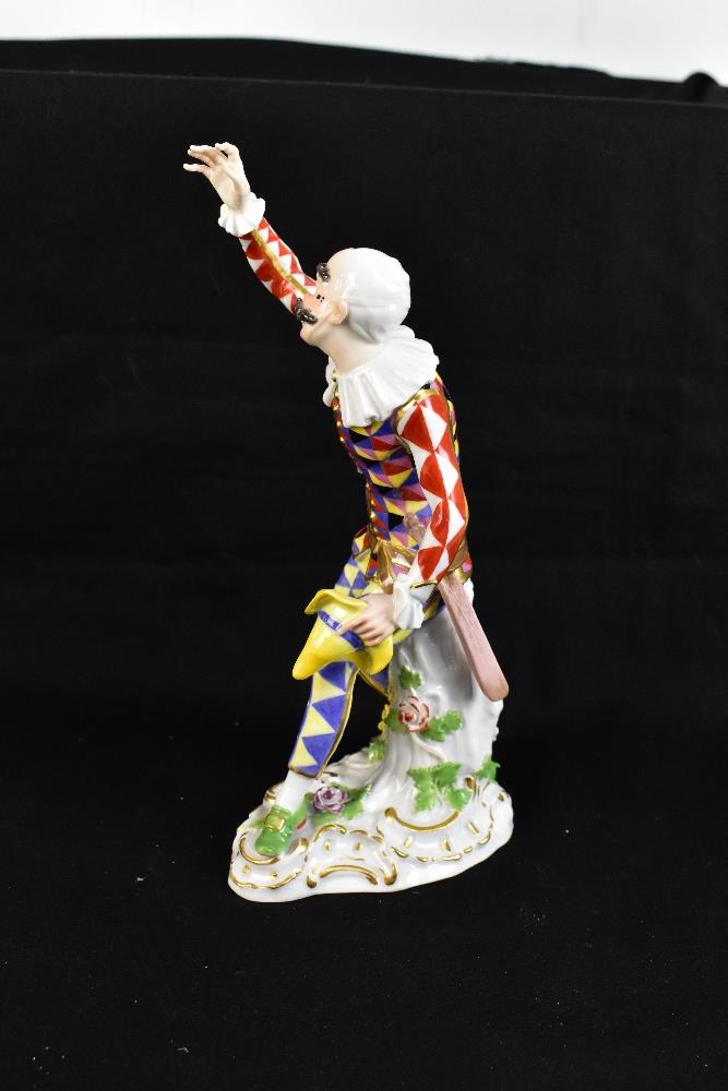 MEISSEN; a late 19th century figure of Harlequin modelled from the 18th century original, painted - Image 2 of 6