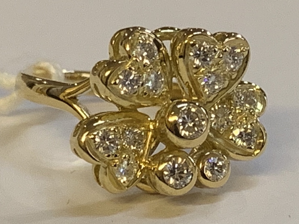 An 18ct yellow gold and diamond floral cluster stepped ring, size M 1/2, approx 6.5g. - Image 2 of 5