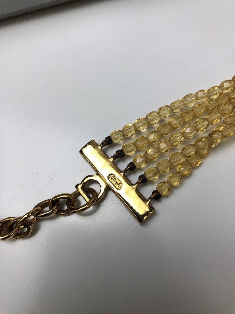 CHRISTIAN DIOR; a vintage gold toned 'D' and gold beaded choker, with a textured diamante clasp - Image 3 of 3