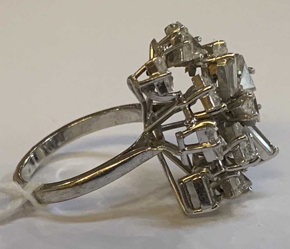 An 18ct white gold and diamond set abstract ring of elaborate construction set with baguette and - Image 2 of 4