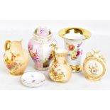 ROYAL WORCESTER; three pieces of blush ivory including moon flask, height 11.5cm (af), two jugs,