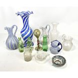 A quantity of decorative glassware, including Venetian examples, large blue and white wrythen
