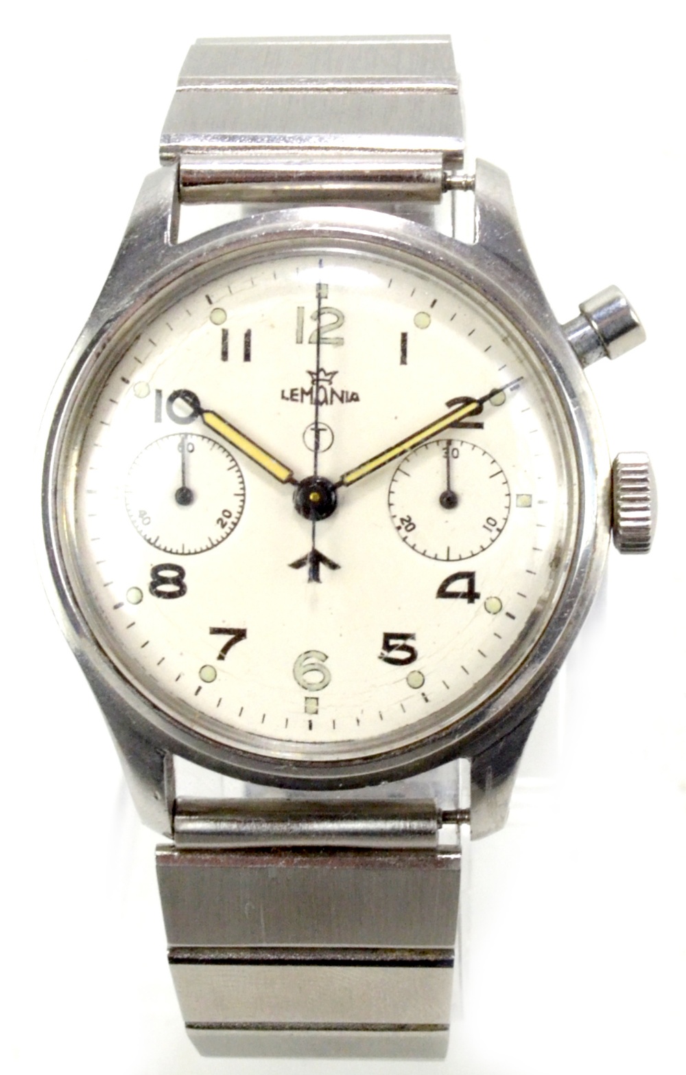 LEMANIA; a WWII period 'Dirty Dozen' military issued stainless steel mechanical wristwatch, the