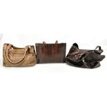 FRANCESCO BIASIA; a beige soft brown leather woven handbag with silver-tone hardware, 34 x 24 x