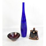 JAMES HAKE; a tenmoku glazed stoneware vessel with impressed marks, height 14cm, a bowl by