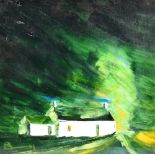 BARRY IAN WIGZELL; oil on board, 'Through the Mist Argyll', stylised study of a cottage, signed