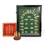 A framed and glazed diorama featuring spent ammunition casings with examples including Remington,