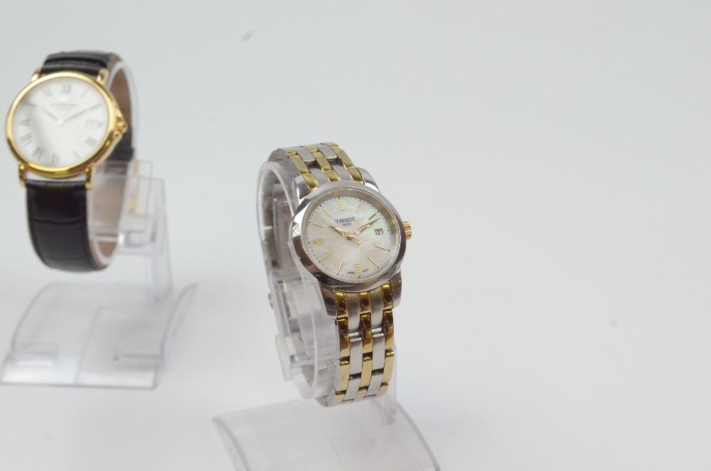 TISSOT; a lady's two tone stainless steel bracelet watch, the mother of pearl effect dial set with - Image 2 of 4