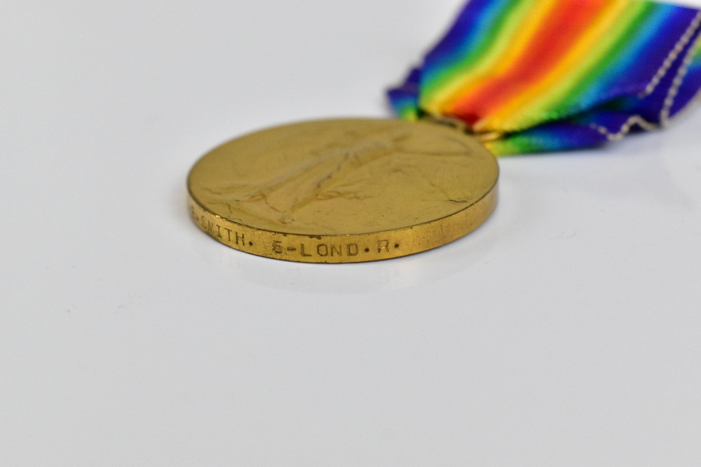 WITHDRAWN A WWI War and Victory Medal duo awarded to 3014 Pte. E.Smith 5-London Regiment; Private - Image 5 of 6