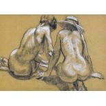 JACK HARTERT (1922-1975); chalk and charcoal sketch, 'Two Girls Reading', artist's identification