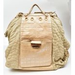 VERSACE; a cream crocodile skin leather and cream Napa leather backpack/shoulder bag, with gold-tone