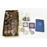 A small group of British coinage to include Elizabeth II £5, an 1881 shilling, etc.