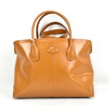 TOD'S; a beige embossed vintage D Bag by Tod's, with double handles and detachable shoulder strap,