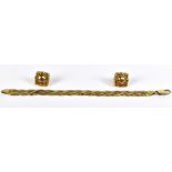 A 9ct yellow gold flat link bracelet and a pair of 9ct yellow gold earrings, combined weight