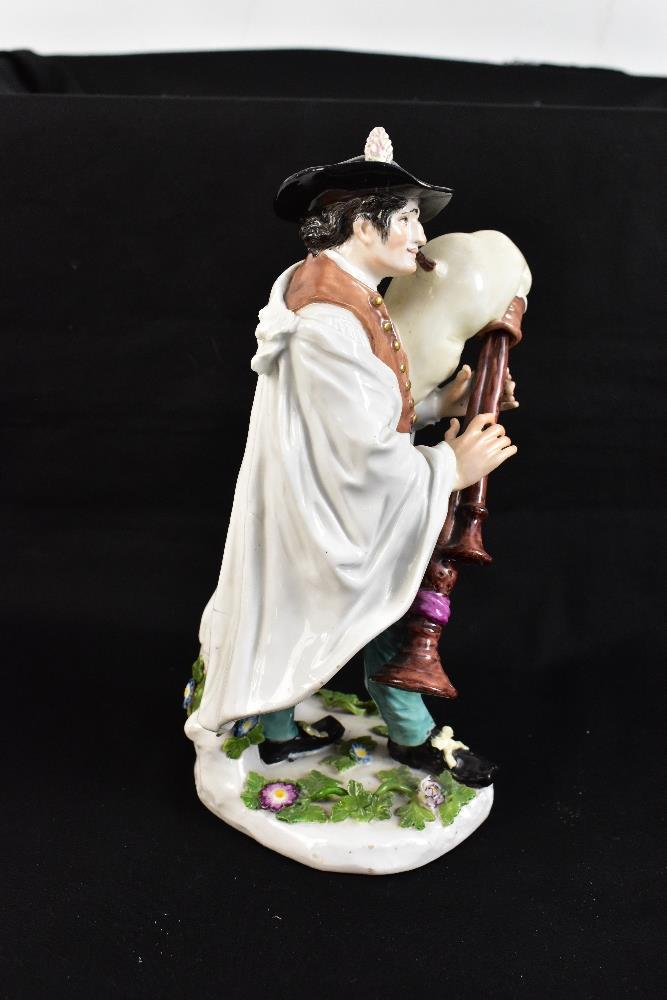 MEISSEN; a large mid-18th century figure of Piedmontese Bagpiper, modelled by Kaendler from the - Image 4 of 7