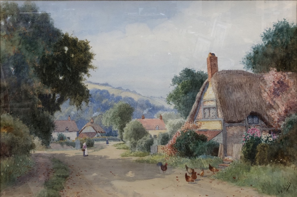 ALFRED A WATERS (1849-1912); watercolour, 'Rural Idyll with Thatched Cottage' 40 x 50cm, framed - Image 2 of 2