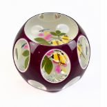 PERTHSHIRE; a ruby double overlay glass paperweight, internally decorated with butterflies and