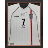 ENGLAND; a replica England shirt signed by David Beckham commemorating the victory over Greece in