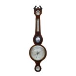 P PETASINO & CO; an Edwardian mahogany inlaid banjo barometer, with silvered dial, for