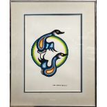 LLOYD KAKEPETUM (born 1958); watercolour abstract mythical animals, signed lower right, 43 x 29cm,