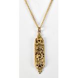 A 9ct yellow gold Jewish scroll holder and chain, complete with scroll, approx 5.9g.Additional