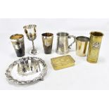 Two graduated horn beakers with hallmarked silver mounts and plaques for the Third Battalion, The