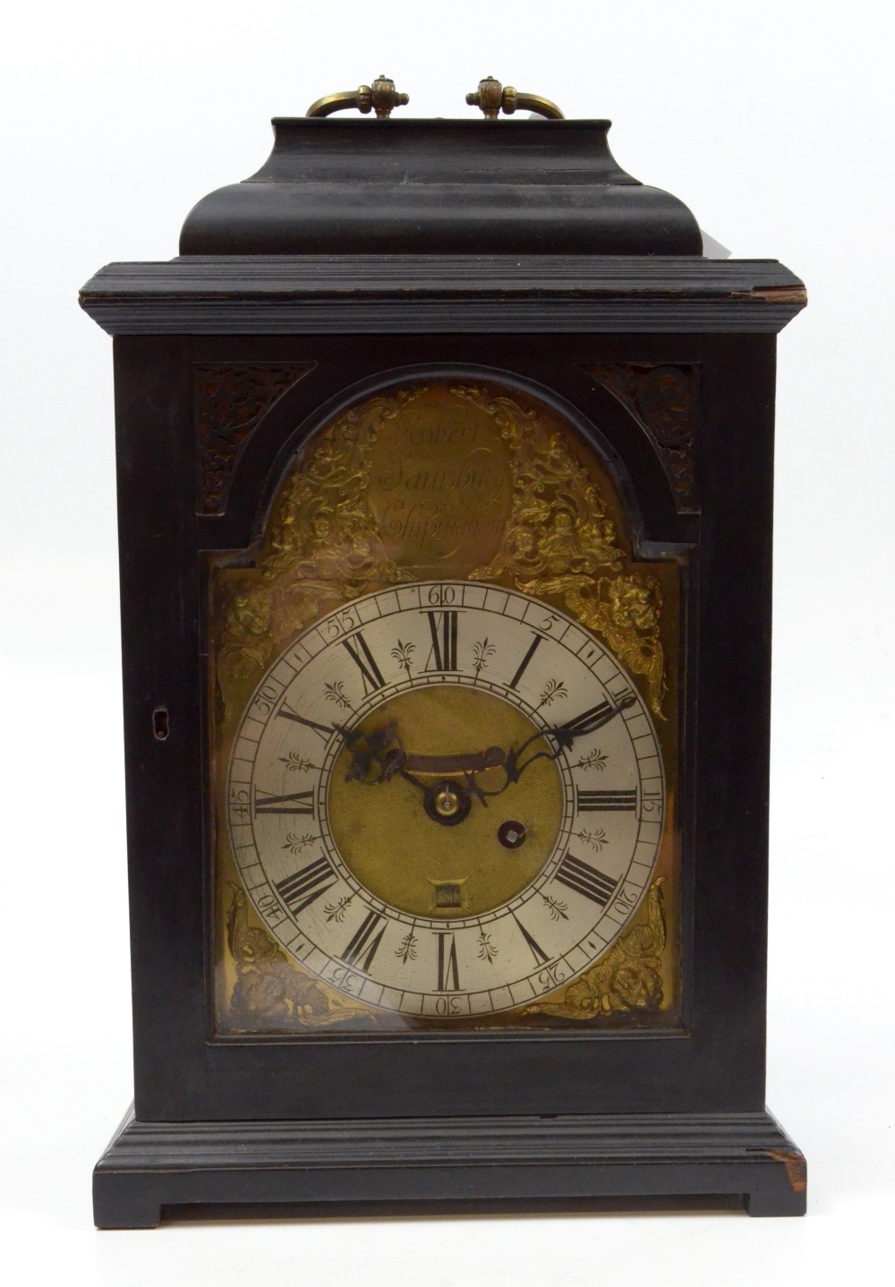 ROBERT SAINSBURY OF CHIPPINGHAM; a late 18th century ebonised bracket clock, the circular silvered