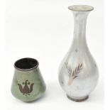 ARABIA; a lustre glazed onion vase with flared neck, with floral detail, height 18cm, together