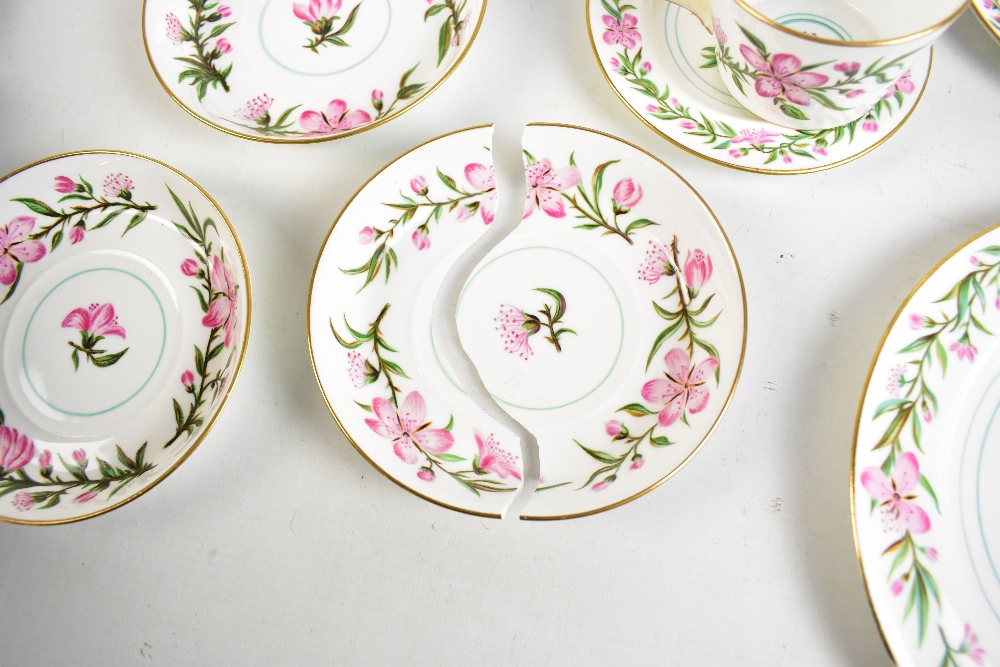 MINTON; an outside decorated floral painted part tea service comprising plate, oval twin handled - Image 8 of 9