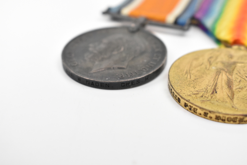 A WWI War and Victory Medal duo awarded to 291660 Pte. W. Naden Cheshire Regiment. - Image 4 of 6