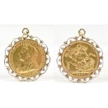 A Victorian full sovereign, 1901, Sydney Mint, in 9ct yellow gold pierced frame, total approx 9.4g.