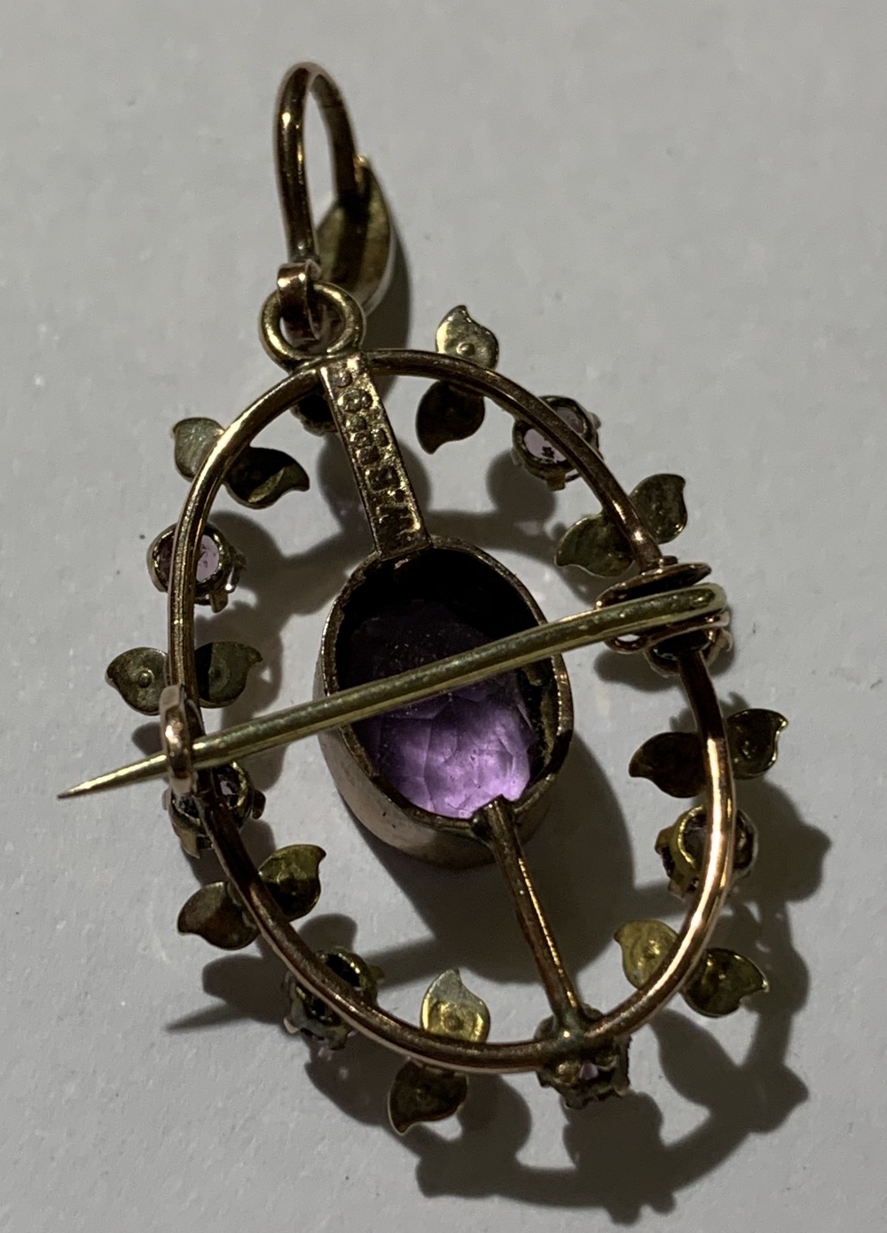 An 18ct yellow gold ring set with pale purple central stone, a similarly decorated pendant/brooch - Image 2 of 4