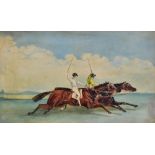 19TH CENTURY ENGLISH SCHOOL; watercolour, two jockeys on horseback at full gallop, unsigned, 14.5