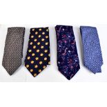 VALENTINO; a grey and pink silk tie, a Kenzo navy blue with gold flowered silk tie lined with