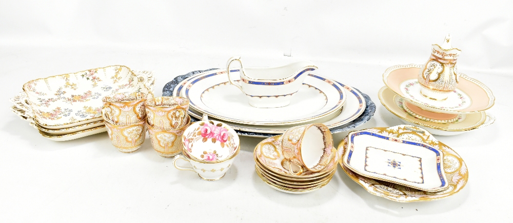 A mixed group of 19th century and later ceramics including two Wedgwood 'Pembroke' oval platters,