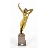 PERCIMER RODOLFI; an Art Deco gilt cast bronze figure of a nude lady, with impressed signature, on
