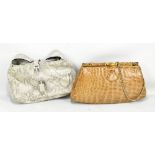 ELEGANCE OF PARIS; a cream and silver snakeskin vintage handbag with silver-tone chain handle and
