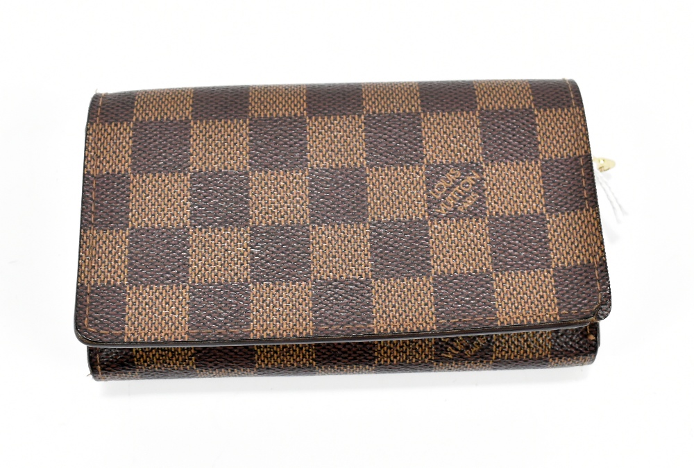 LOUIS VUITTON; a cloth Damier canvas wallet/purse, 14 x 10 x 3cm, with dust bag.