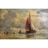 EDWARD WILLIAM COOKE R.A. (1811-1880); oil on board, coastal scene with figures unloading a boat,