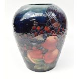 SALLY TUFFIN FOR MOORCROFT; a 'Finches' pattern vase of ovoid form, printed marks and signature to