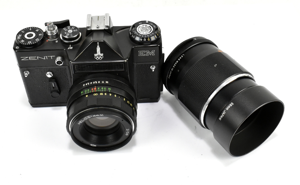 ZENIT; an EM black body camera made for the 1980 Olympic Games, with Helios-44m 2/58 lens, also a