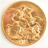 An Edward VII full sovereign, 1910.