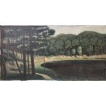 W ROETEMEYER (Early 20th Century German School); oil on canvas, rural landscape with lake,