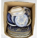 A collection of 19th century and later blue and white ceramic tableware.