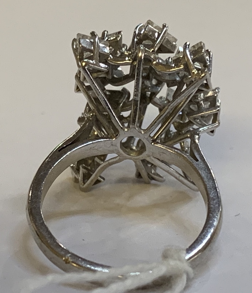 An 18ct white gold and diamond set abstract ring of elaborate construction set with baguette and - Image 3 of 4