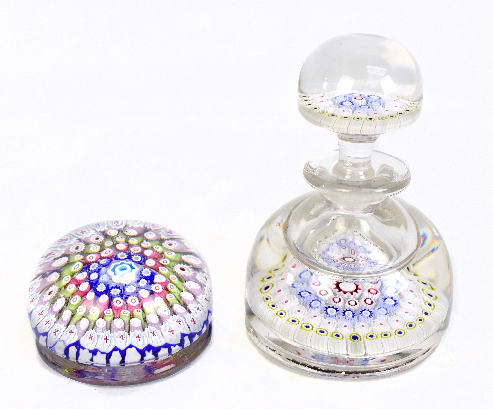 ATTRIBUTED TO WALSH; an Old English Millefiori inkwell and stopper, height 16cm, together with a