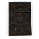 A Ceylonese Anglo Indian ebony card case with detail carved decoration throughout, 13 x 9cm.