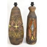 A M Z; two large 1960s pottery table lamps with painted incised decoration, each bearing the